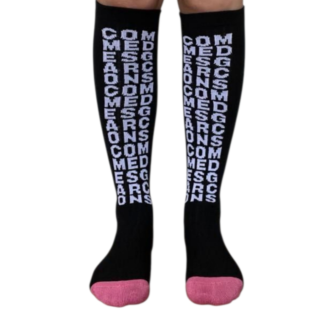 NWT Comme des Garcons Black Pink logo socks Sz M